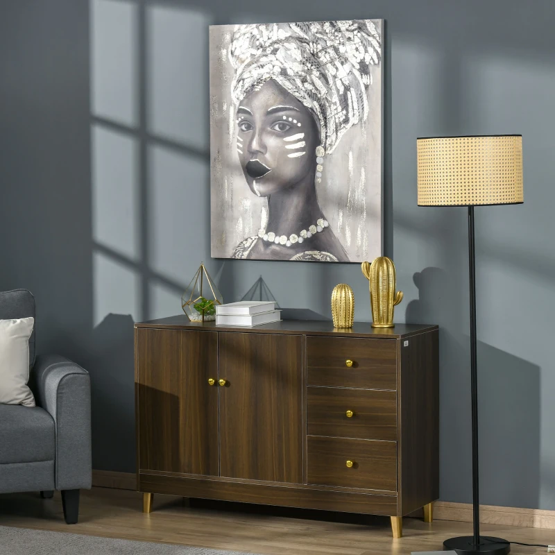 HOMCOM Hand-Painted Canvas Wall Art for Living Room Bedroom, Painting Gold African Woman, 39.25" x 31.5"