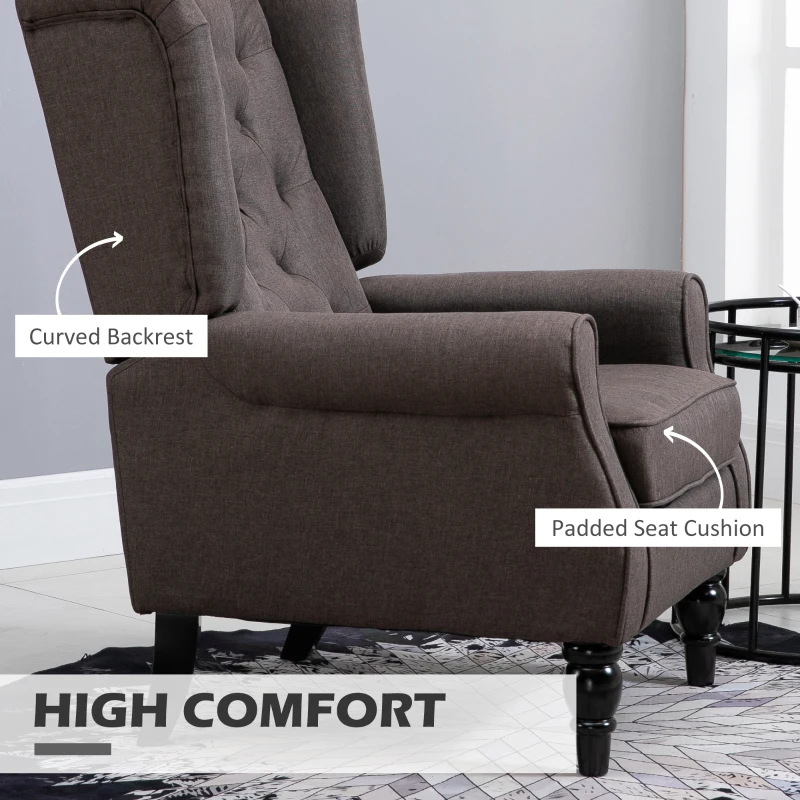 HOMCOM Wingback Accent Chair for Living Room, Button-Tufted Lounge Chair with Round Armrests and Wood Legs, Dark Brown