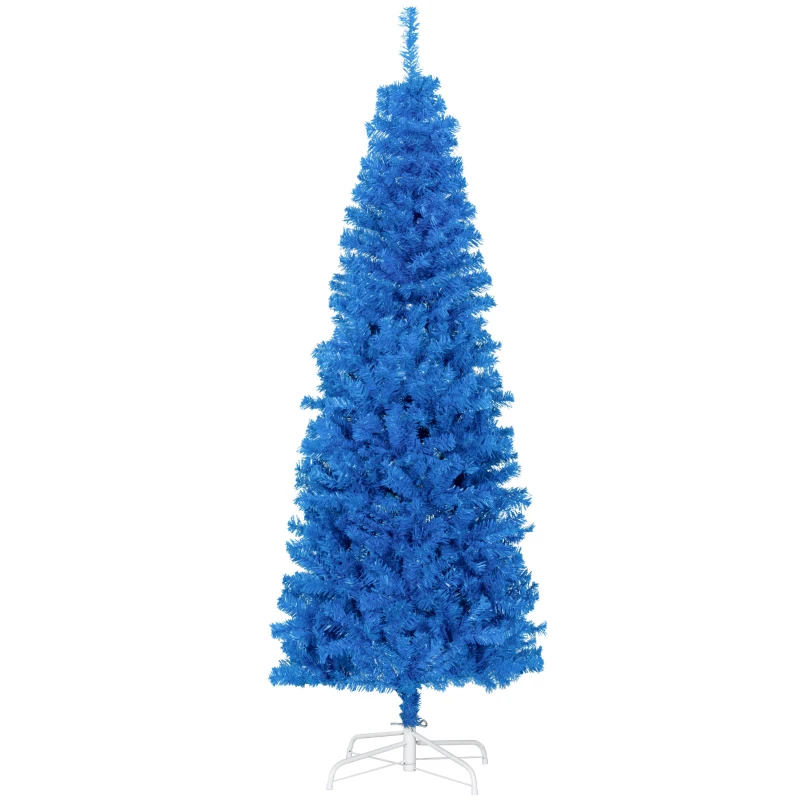 HOMCOM 6FT Pencil Christmas Tree, Artificial Christmas Tree with Automatic Open for Home Party, Blue
