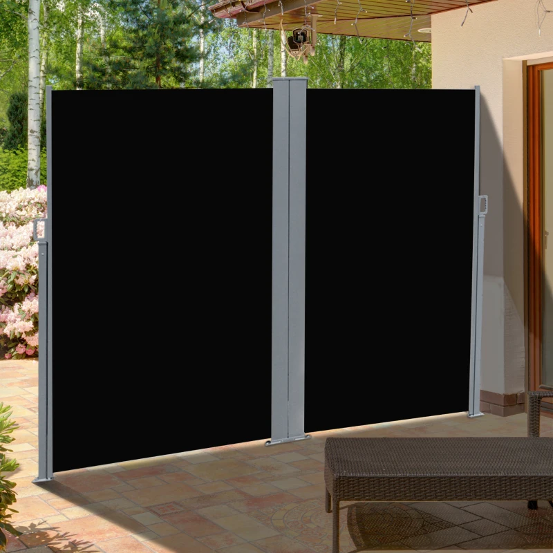 Outsunny 20' Double Retractable Patio Side Awning Garden Sun Shade with UV-Fighting Screen, Auto Pull-Back Function, & Steel Frame, Outdoor or Indoor Use, Black