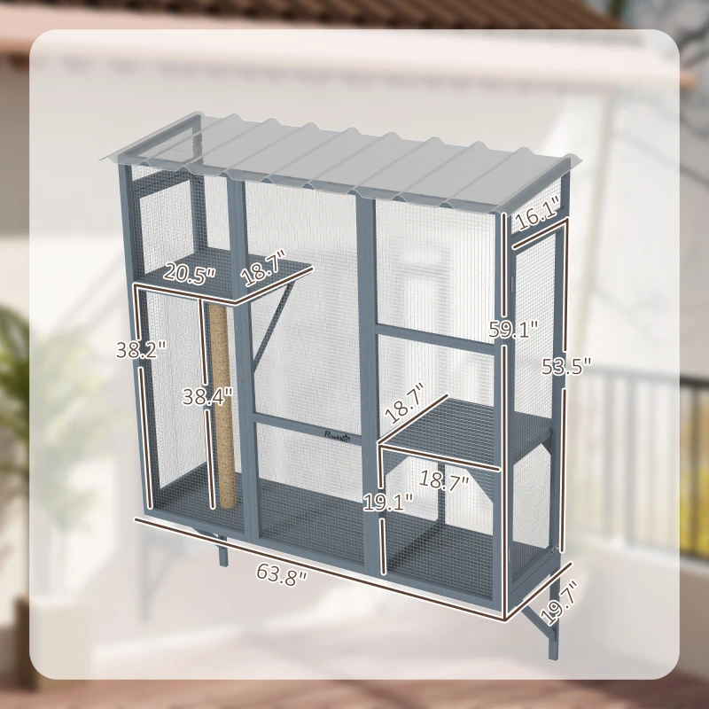 PawHut Catio Outdoor, Window Catio for 2-3 Large Indoor Cats w/ 2 Jumping Platforms, Scratching Post, for Playing, Napping
