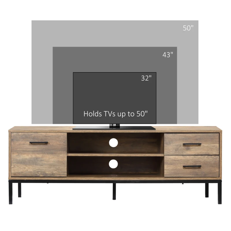 HOMCOM TV Stand for TV up to 50 Inches, Entertainment Center with Door, Open Storage and Drawers, TV Table with Steel Legs, Coffee