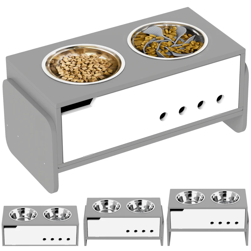 PawHut Elevated Dog Bowls, 3 Height Adjustable Raised Dog Bowls w/ Slow Feeder Mat, Stand, for Medium to Extra Large Dogs