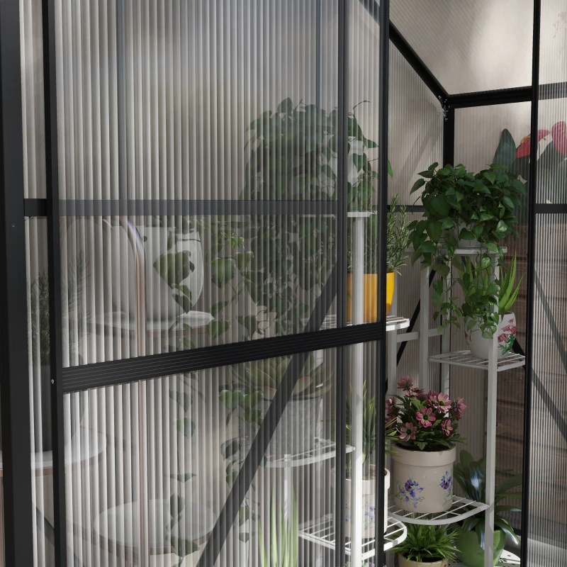 Outsunny 6' x 2.5' Walk-in Polycarbonate Greenhouse Aluminium Green House with Sliding Door, 5-Level Roof Vent, Rain Gutter