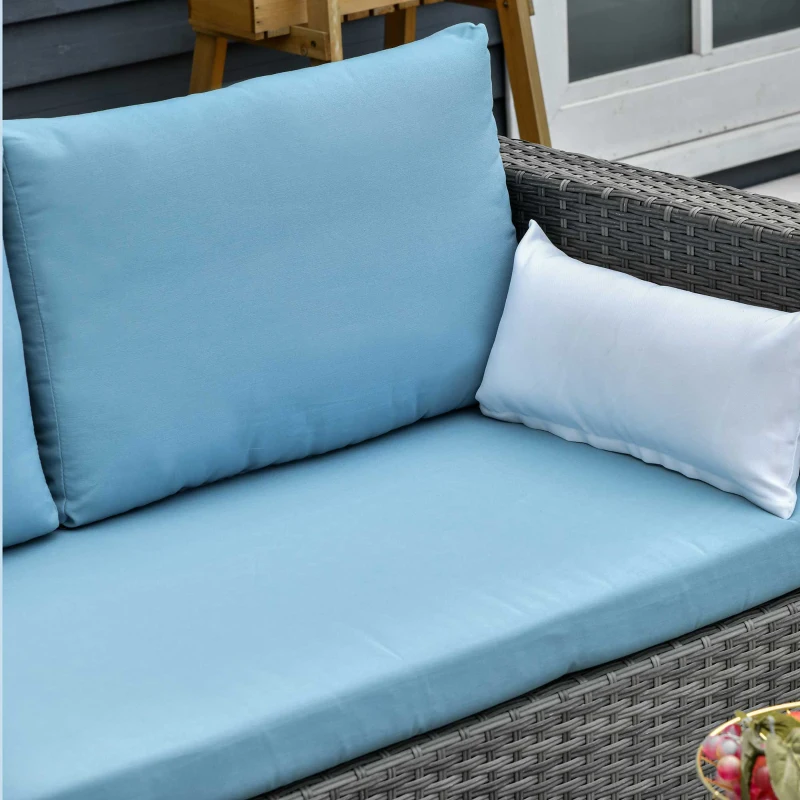 Outsunny 3-Piece Patio Furniture Set Modern Sectional Sofa Rattan Chair Wicker Conversation Set Outdoor Hand Woven Rattan Wicker Furniture Patio Coffee Table Sofa Set, Blue