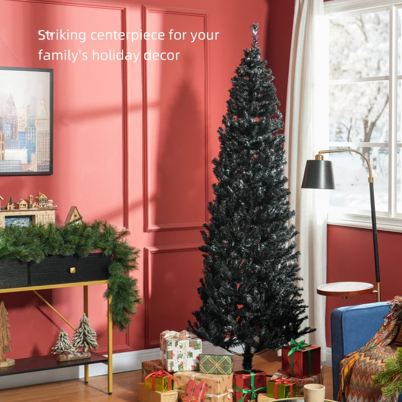 HOMCOM 7FT Pencil Christmas Tree, Artificial Christmas Tree with Automatic Open for Home Party, Black