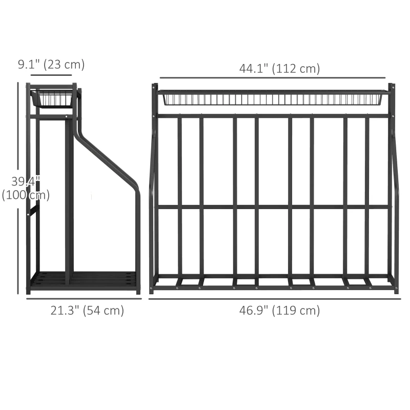 Soozier 4 Bicycle Bike Stand, Metal Floor Bike Storage Rack with Basket, Hooks, Indoor Outdoor Bicycle Stand, Black