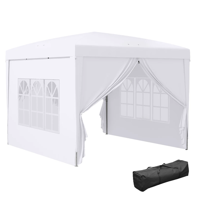Outsunny 9.7' x 9.7' Outdoor Pop Up Party Tent Wedding Gazebo Canopy with Carrying Bag (White)
