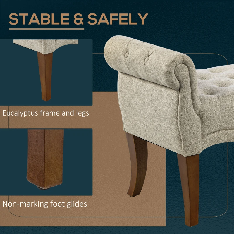 HOMCOM Traditional Style End of Bed Bench, Upholstered Entryway Bench with Button Tufted and Rounded Arm, Beige