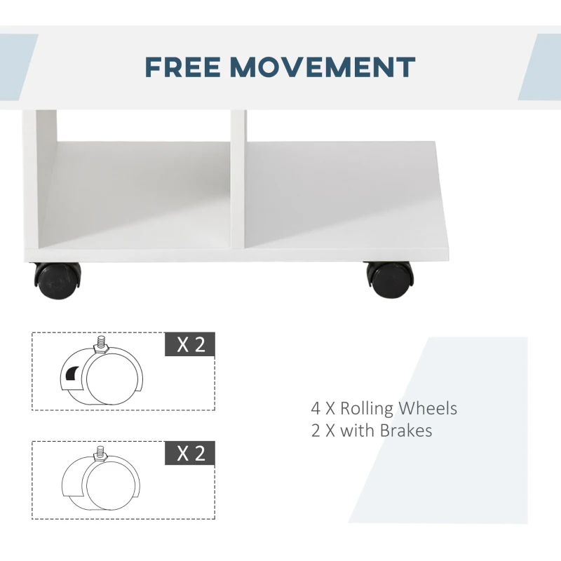 HOMCOM C-Shape Side Table End Table with Storage Open Shelf, Coffee Table on Wheels for Home Office Studio White