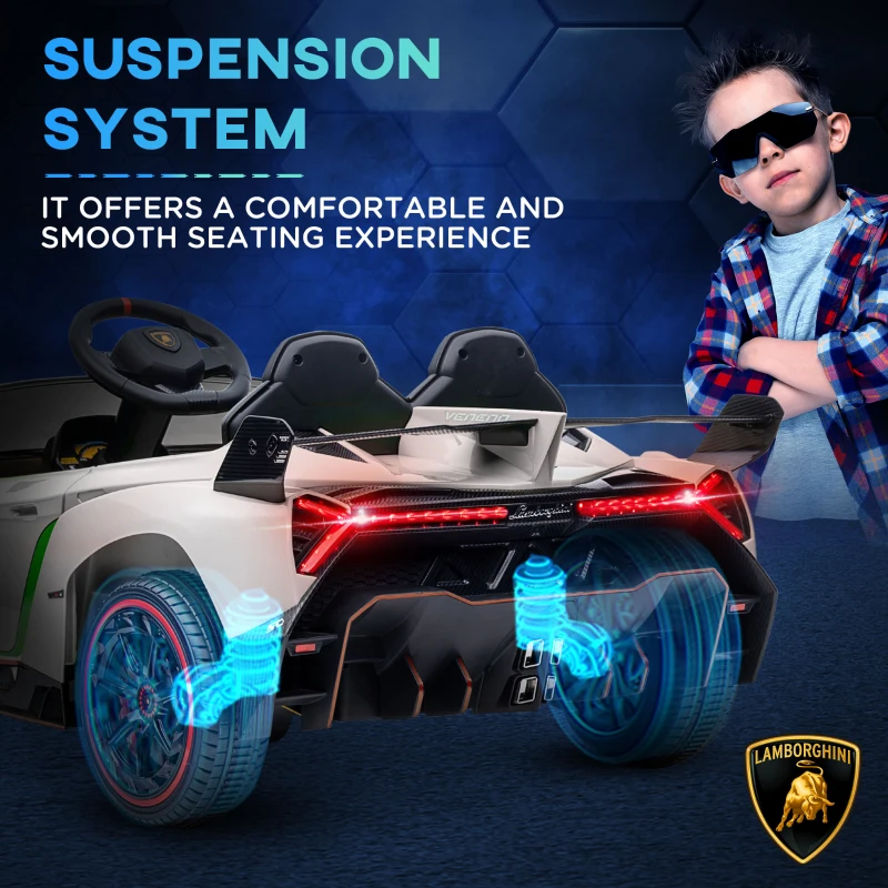 Aosom Lamborghini Veneno Licensed 12V Electric Kids Ride on Car with Bluetooth, Remote, White
