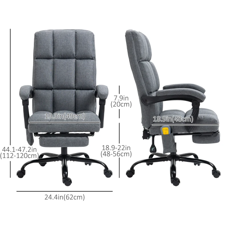 Vinsetto High-Back Vibration Massaging Office Chair, Reclining Office Chair with USB Port, Remote Control, Side Pocket and Footrest, Dark Grey