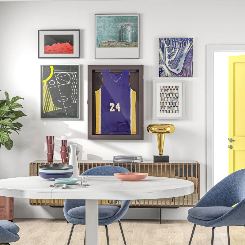 HOMCOM 28" x 35" UV-Resistant Sports Jersey Frame Display Case, Brown