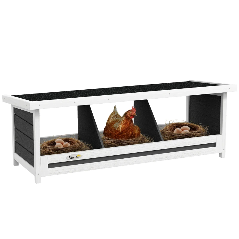 PawHut Wood Nesting Boxes Chicken Coop Accessories for Up to 3 Chickens, with Asphalt Roof, Gray