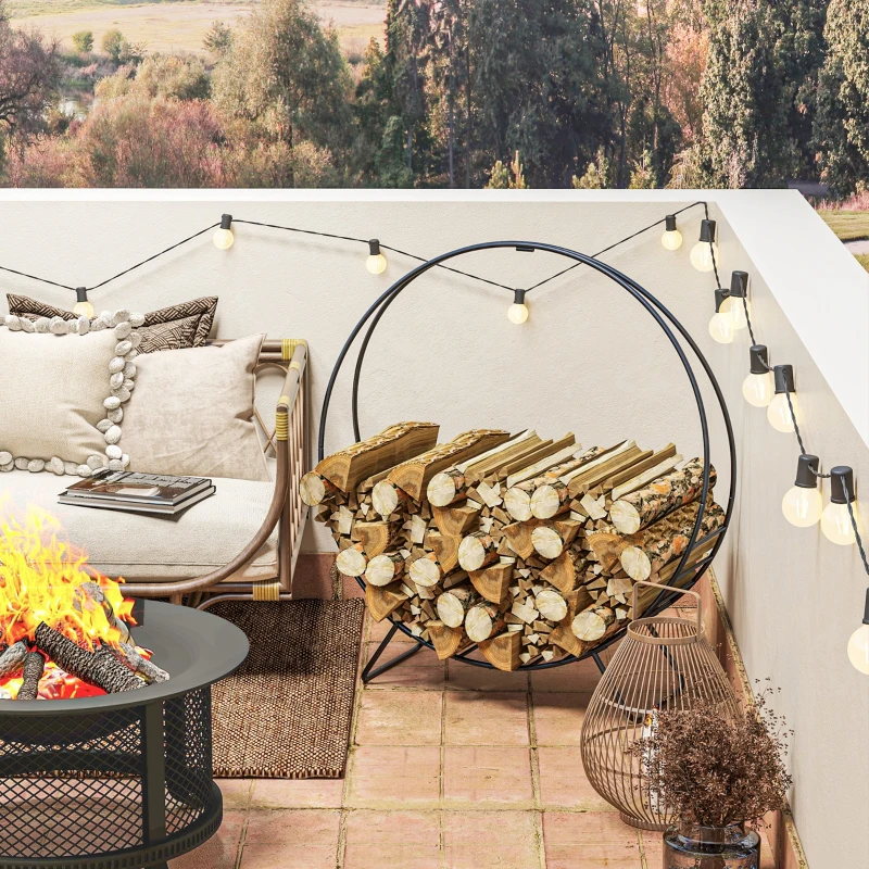 Outsunny 40" Firewood Rack with Waterproof Cover, Heavy Duty Wood Storage Holder Log Rack for Indoor Outdoor, Black