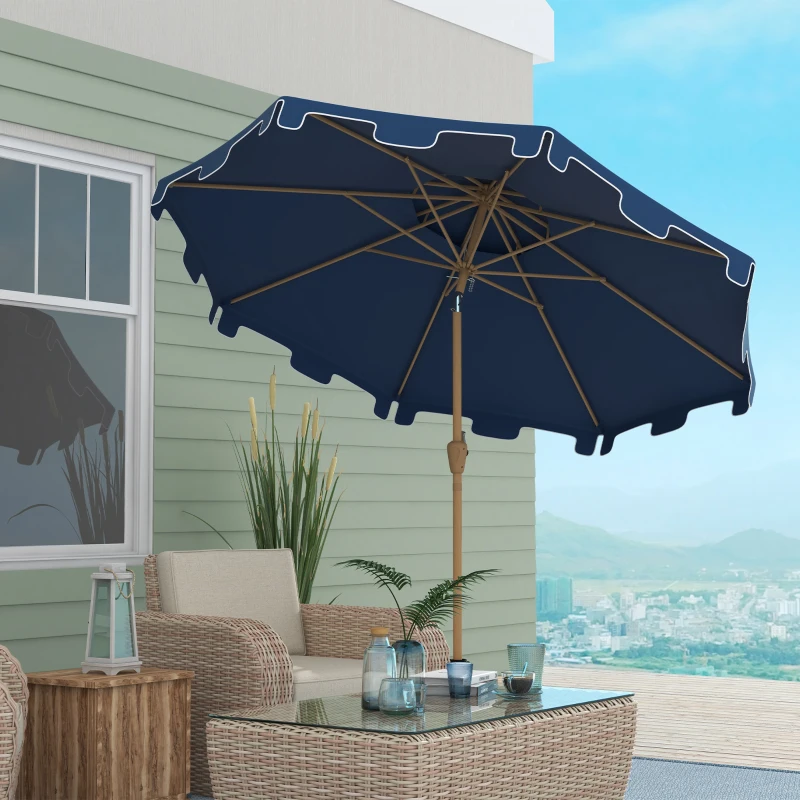 Outsunny 8.8' Patio Umbrella with Push Button Tilt and Crank, Dark Blue