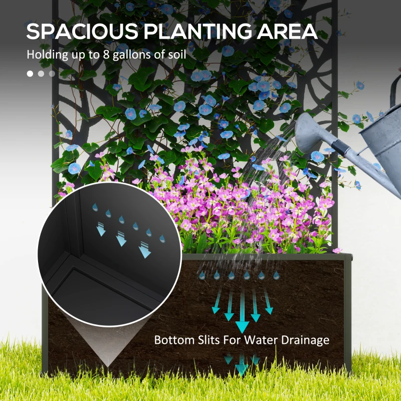 Outsunny Metal Garden Bed with Trellis for Climbing Plants, Freestanding or Wall Mounted Flower Bed for Garden, Patio, Balcony