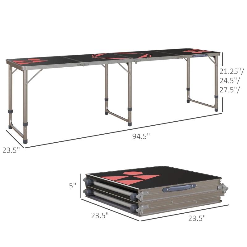Outsunny Aluminum Camping Table with Adjustable Legs, 8ft Folding Picnic Table for Travel, BBQ, Beach or Hiking, Black & Red