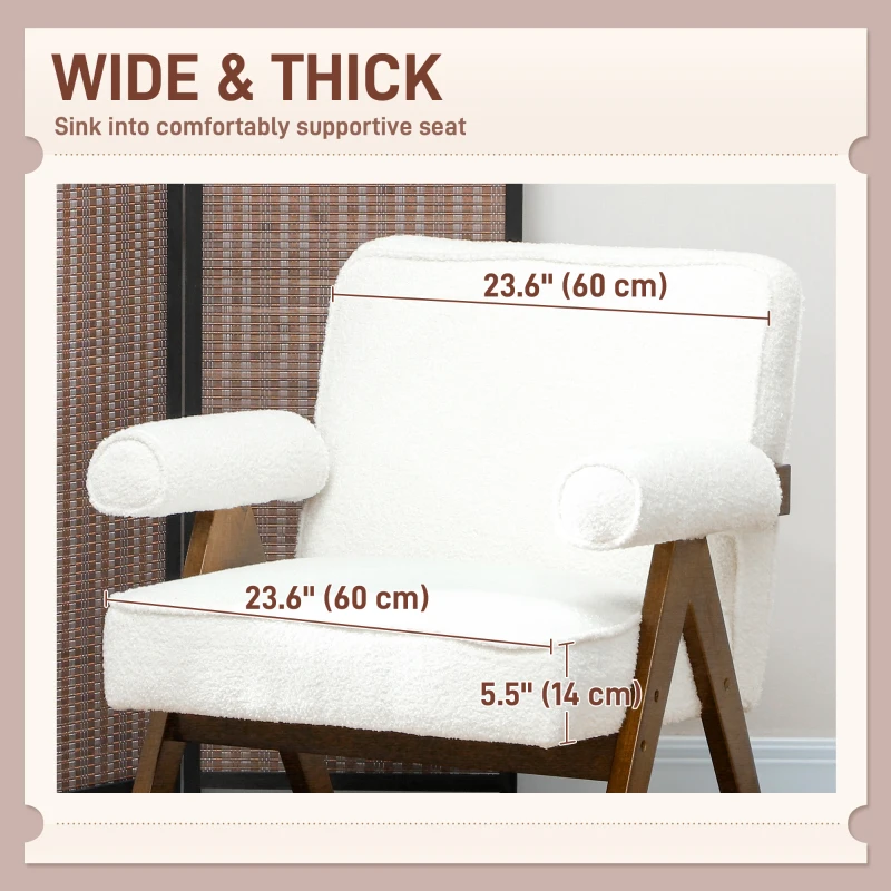 HOMCOM Cashmere Accent Chair Armchair with Wide Seat and Soft Padded Armrests for Reading, Bedroom, Cream White