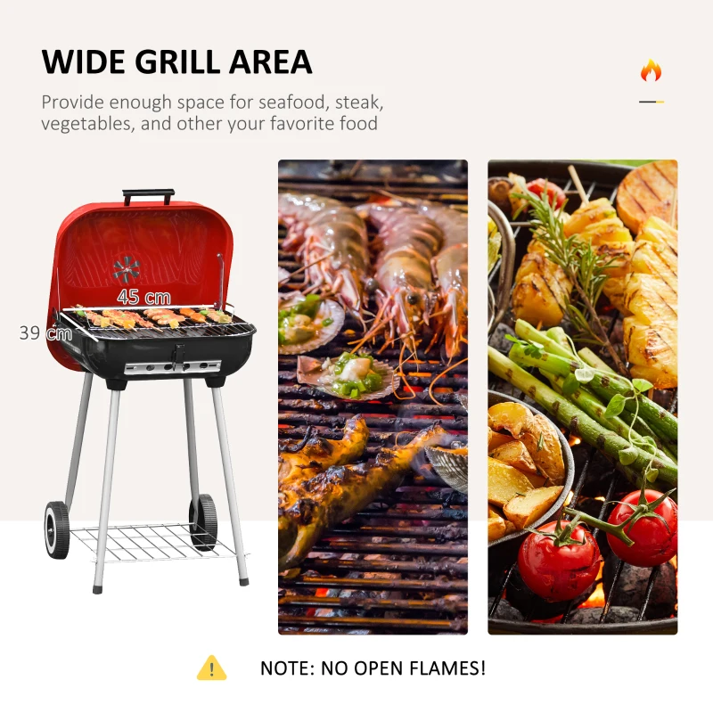Outsunny 18" Portable Charcoal Grill with Wheels and Bottom Shelf, BBQ Smoker with Adjustable Vents on Lid for Picnic Camping Backyard Cooking, Multi