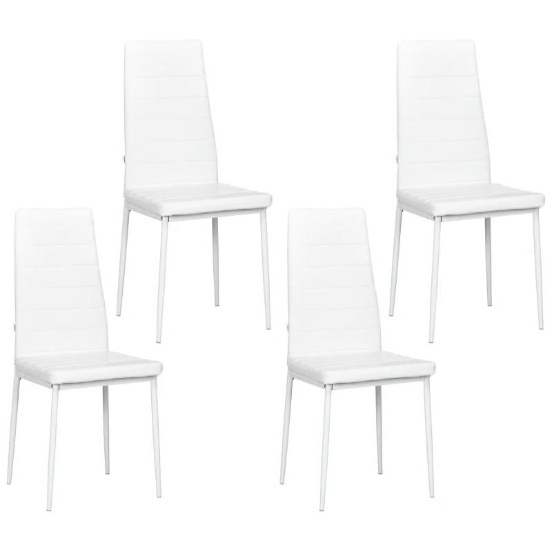 HOMCOM Modern Dining Chairs, Set of 4, High Back PU leather Upholstery and Metal Legs for the Living Room, Kitchen, Home Office, White