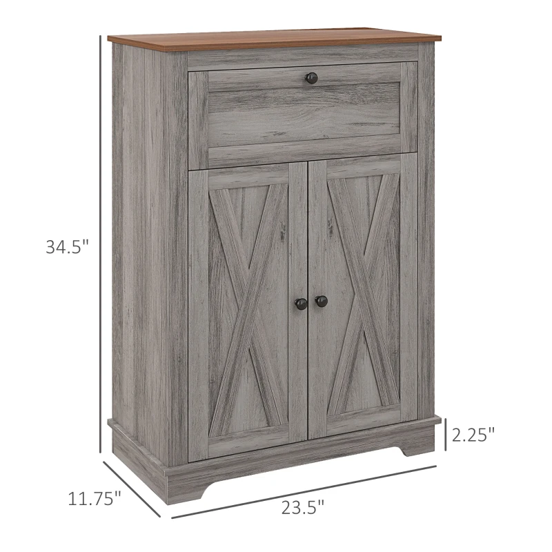 HOMCOM Farmhouse Sideboard Storage Cabinet with Doors and Drawer for Kitchen, Living room, 23.5"x11.75"x34.5", Gray