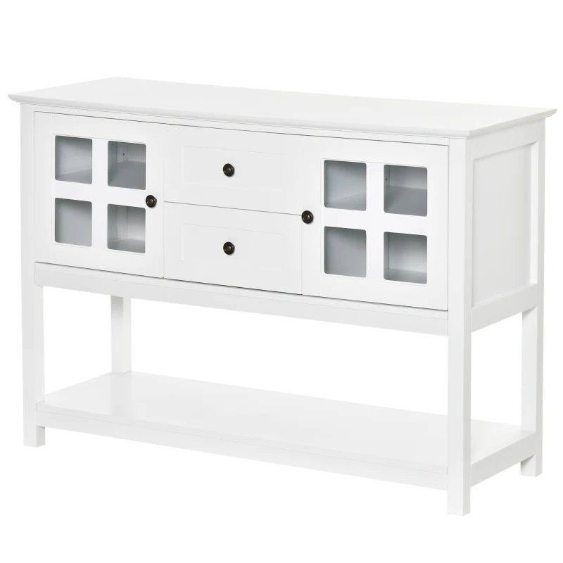 HOMCOM Coffee Bar Cabinet, Kitchen Cabinet with Adjustable Shelves, Glass Doors and 2 Drawers, Sideboard Buffet Cabinet for Living Room, White