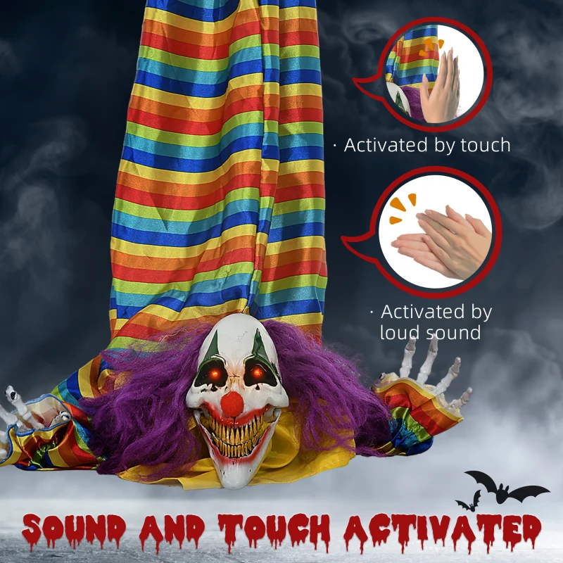 HOMCOM Hanging Clown Corpse Halloween Animatronic, Sound Activated