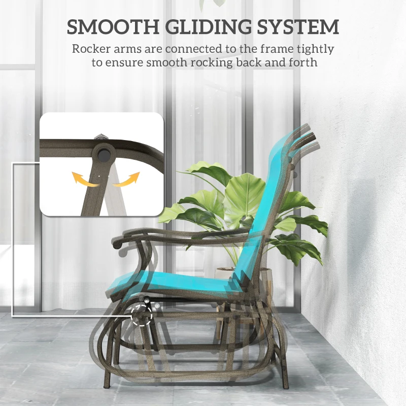 Outsunny Outdoor Glider Chair Patio Glider Swing Chair with Mesh Seat, Steel Frame for Backyard, Garden, Porch, Blue