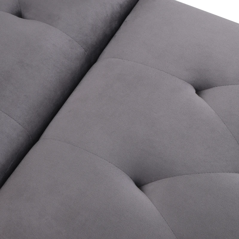 HOMCOM 2-In-1 Chaise Lounge Indoor with Rolled Armrest, Nailhead Trim and Button Tufting, Adjustable Velvet Fabric Upholstered Sofa for Bedroom and Living Room, Grey