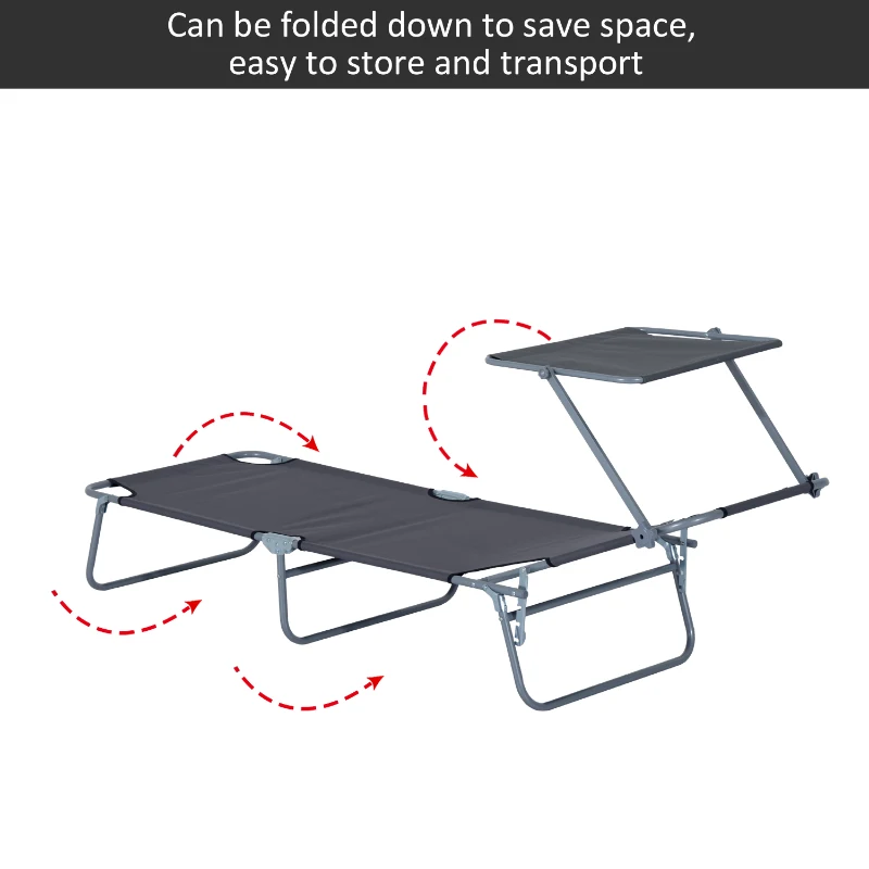 Outsunny Outdoor Pool Chaise Lounge Chair, Folding Tanning Chair with Sun Shade, Gray