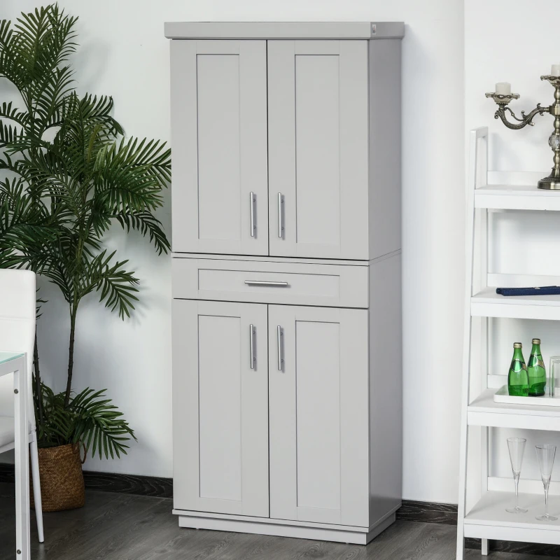 HOMCOM 72" Storage Cabinet, Freestanding Kitchen Pantry Cabinet with 4 Doors, Drawer and 3 Adjustable Shelves, Grey