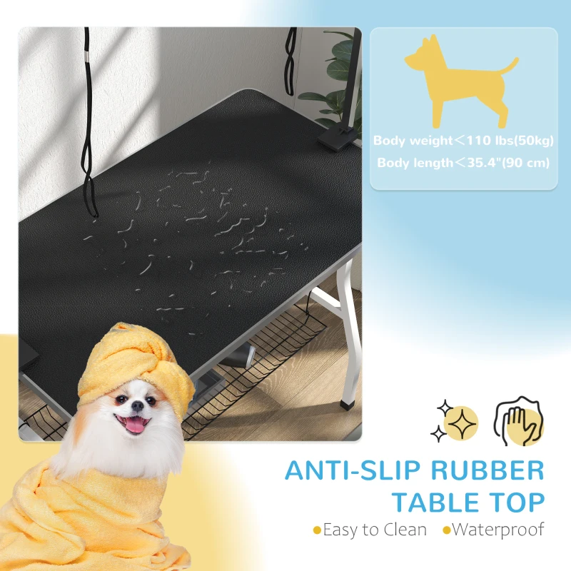 PawHut Foldable Dog Grooming Table with Adjustable Grooming Arms, Storage Shelf, Two Nooses, 42" x 24" x 61", Black