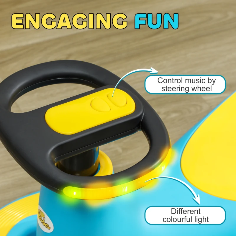 Qaba Kids Wiggle Car w/ Parent Traction Rope, Music, Light, Blue