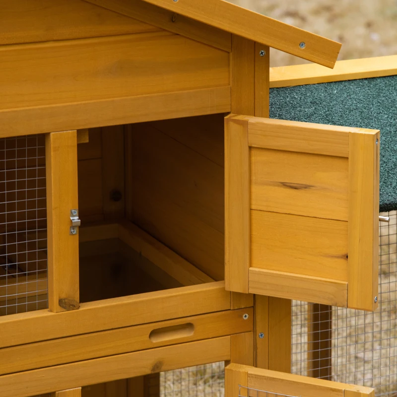 PawHut 59" Wooden Rabbit Hutch 2 Tier Bunny House Pet Playpen Enclosure for Indoor Outdoor with Slide-out Tray, Ramp, for Rabbits and Small Animals, Orange