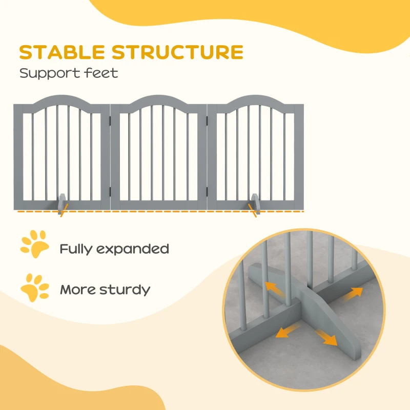 PawHut 24" Freestanding Pet Gate For Dogs with 2 Support Feet, Light Grey