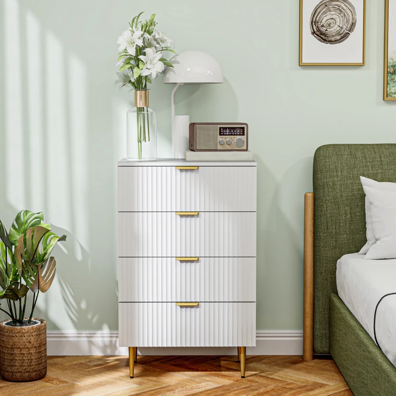 HOMCOM Modern Chest of Drawers 4 Drawer Dresser for Bedroom with Gold Legs and Handles, White