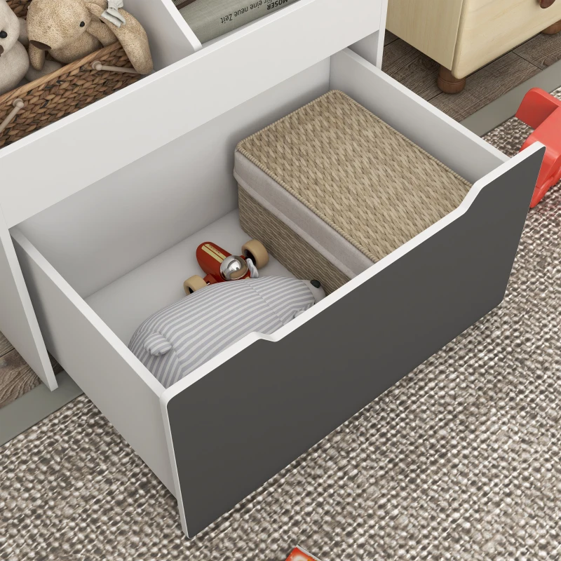 Qaba 3 Tier Kids Bookcase with Drawer, 2 Storage Compartment, for Nursery, Playroom, Bedroom, Classroom, White