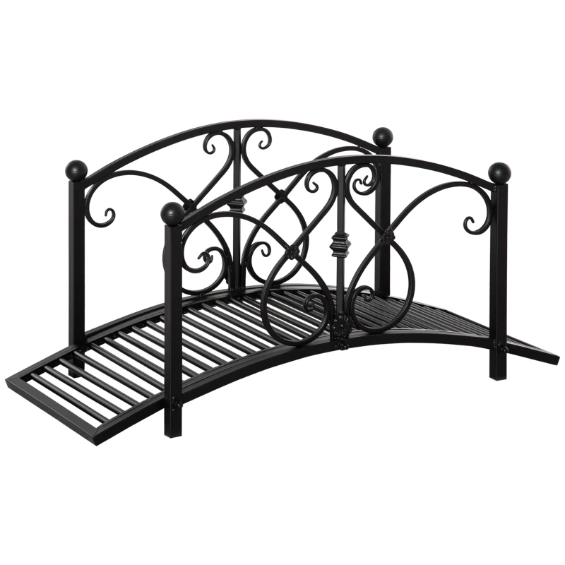 Outsunny Garden Bridge 3.3FT, Decorative Classic Backyard Pond Bridge with Safety Railings Black