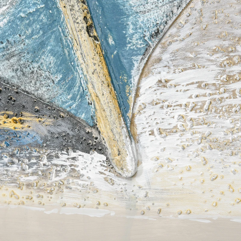 HOMCOM Boat Wall Art Hand-Painted Canvas Painting Beach Artwork Modern Framed Prints for Living Room Bedroom Decor Blue, 35.5" x 35.5"