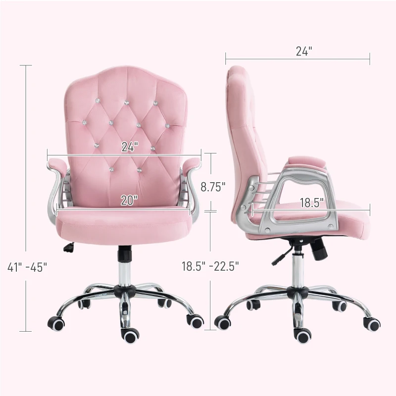 Vinsetto Velvet Office Chair Desk Chair with 360 Degree Swivel Wheels Adjustable Height Tilt Function Pink