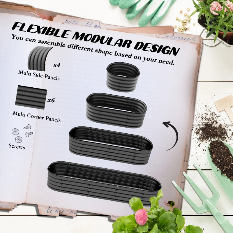 Outsunny 6.4' x 2' x 1' Galvanized Raised Garden Bed Kit, Metal Planter Box with Safety Edging, Dark Gray