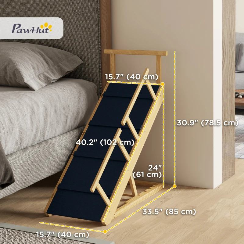 PawHut Adjustable Dog Stairs Foldable Dog Steps with Non-slip Mat for Small to Large Dogs for High Bed Sofa Couch