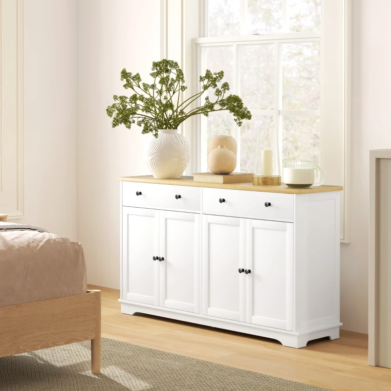 HOMCOM Modern Sideboard, Buffet Cabinet with Storage Drawers, Adjustable Shelves for Living Room, Dining Room, Entryway, White(m-9)