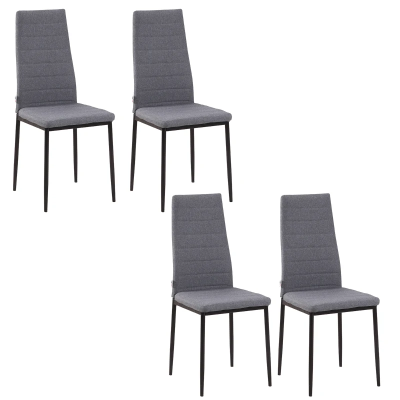 HOMCOM Modern Dining Chairs Set of 4, Upholstered Linen Fabric Kitchen Chairs with Channel Tufting and Metal Legs for Living Room, Dining Room, Bedroom, Grey