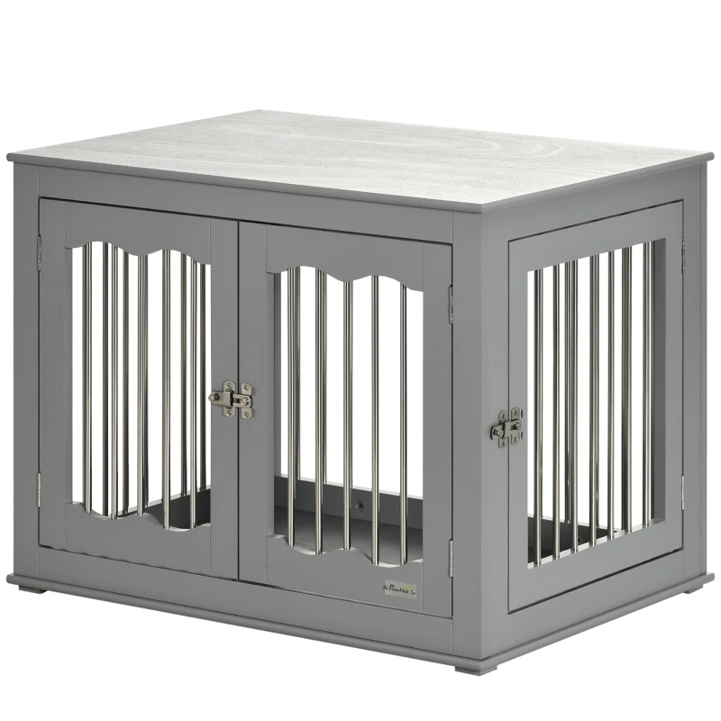 PawHut Dog Crate Furniture, Dog Kennel with Three Doors, Locks and Latches, Indoor Use, for Medium Dogs, Grey