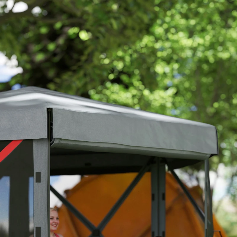 Outsunny 12' x 12' Hexagonal Pop Up Gazebo Canopy Tent with 5 Sidewalls, Outdoor Canopy Shelter with Carry Bag, Dark Gray