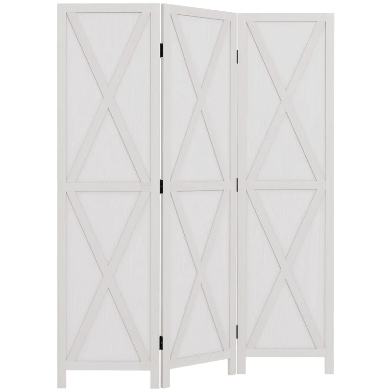 HOMCOM 3-panel Wall Partition Farmhouse Room Separator with Foldable Design Wooden Frame 5.6FT, White