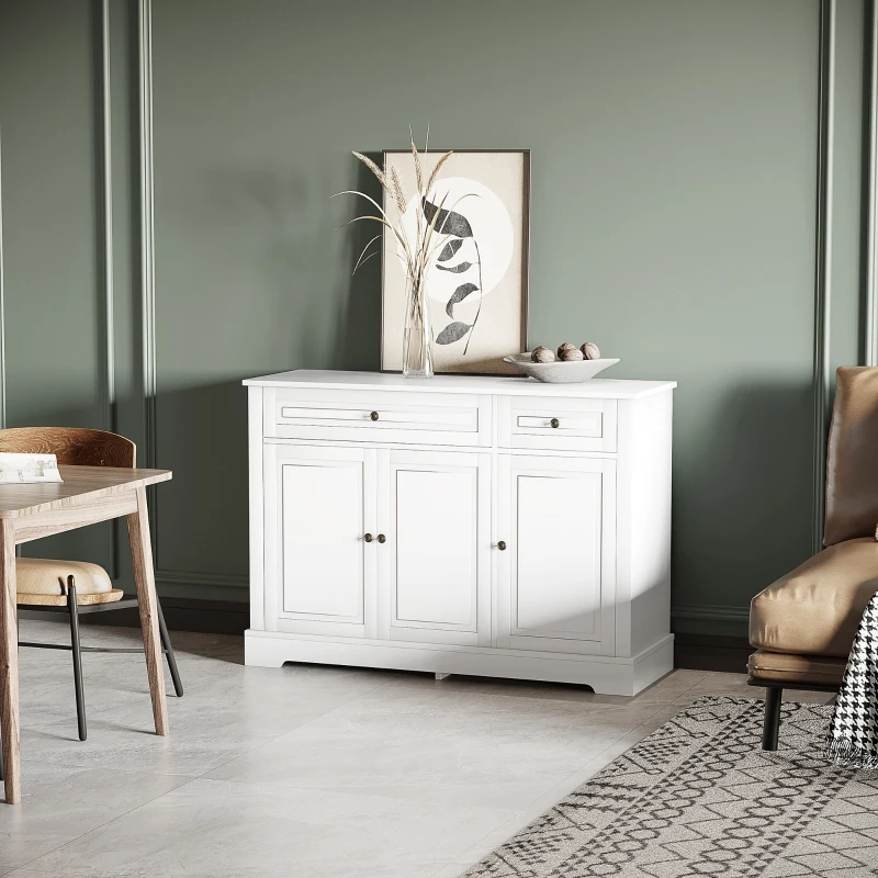 HOMCOM Sideboard Buffet Cabinet, Modern Accent Cabinet with 2 Drawers and Adjustable Shelves, Entryway Cabinet, White
