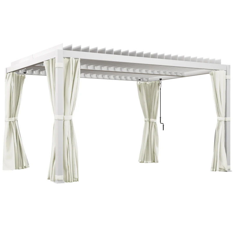 Outsunny 10' x 13' Outdoor Retractable Pergola w/ Sun Shade Aluminum Louvered Top, Pergola w/ Canopy, Curtains, Netting, Cream